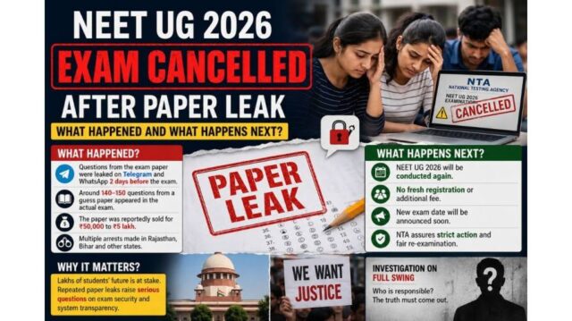 NEET UG 2026 Exam Cancelled After Paper Leak: What Happened and What Happens Next? NEET UG 2026