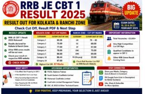 RRB JE CBT 1 Result 2025 Released: Cut Off Marks Out for Kolkata and Ranchi Zones RRB JE CBT1 result