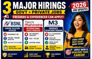 “3 Big Hirings Opening in June 2026: BSNL Govt Job, Tech Mahindra, M3 – Freshers Apply Now” BSNL